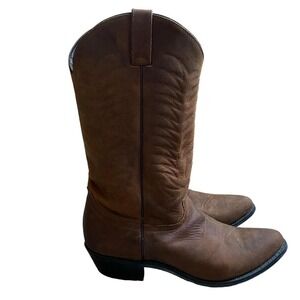 Vintage Justin Diamond Western Cowboy Boots 11B EU 45 Brown Hand Stitched